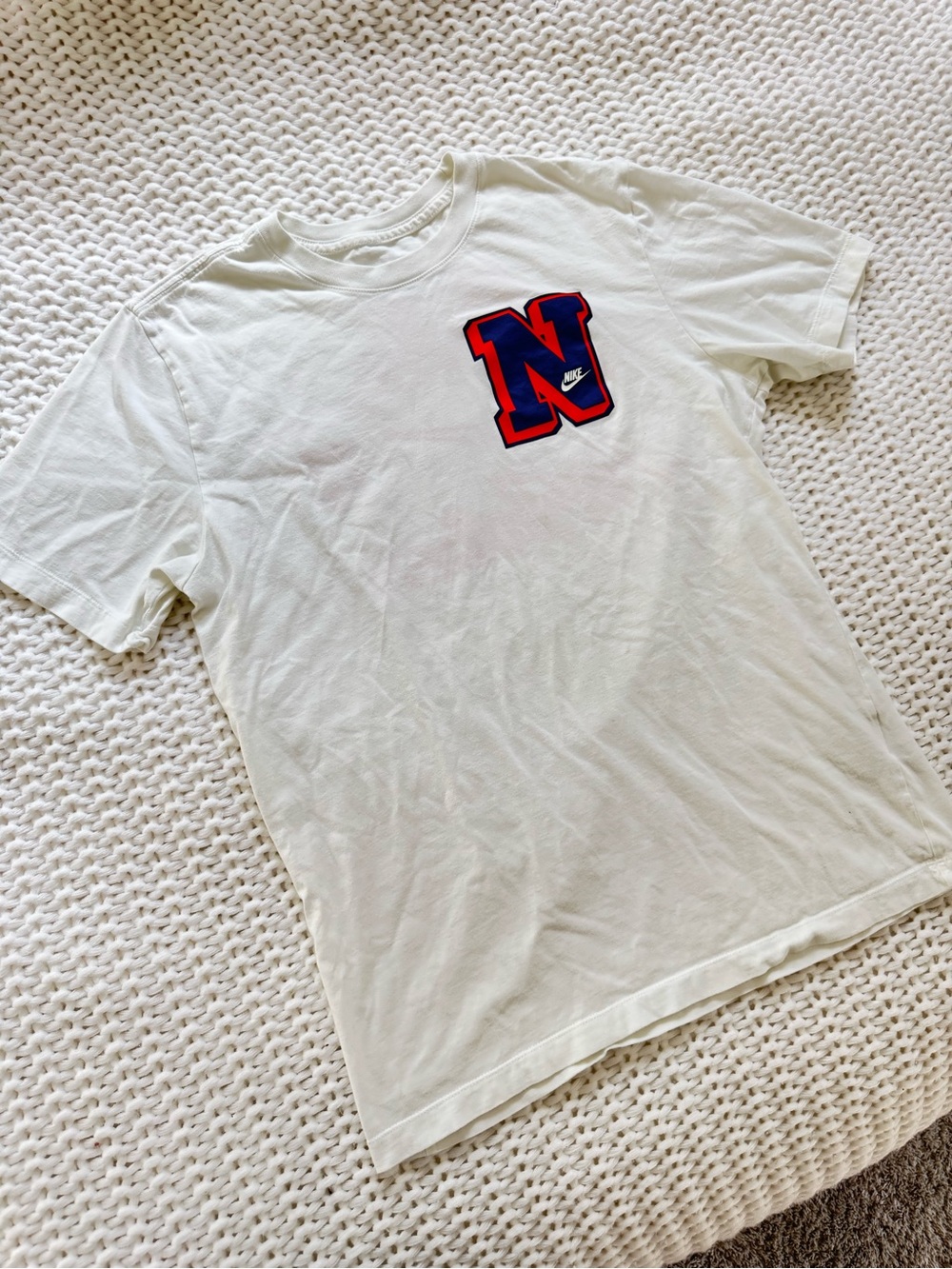 Nike White Crewneck Tee with Red and Blue 'N' Logo